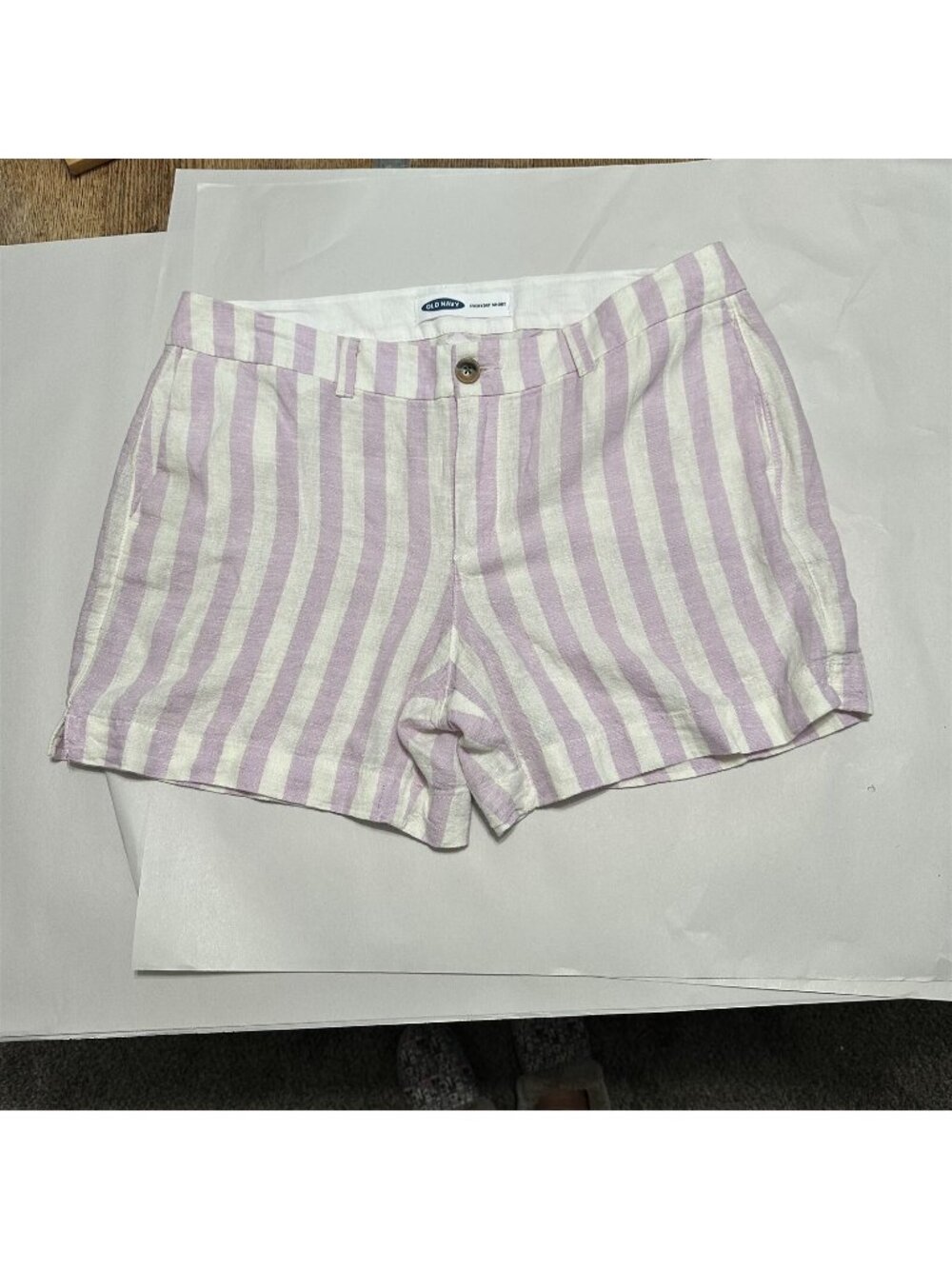 Old Navy Womens Shorts Linen Viscose 12 Purple White Striped Summer Everyday